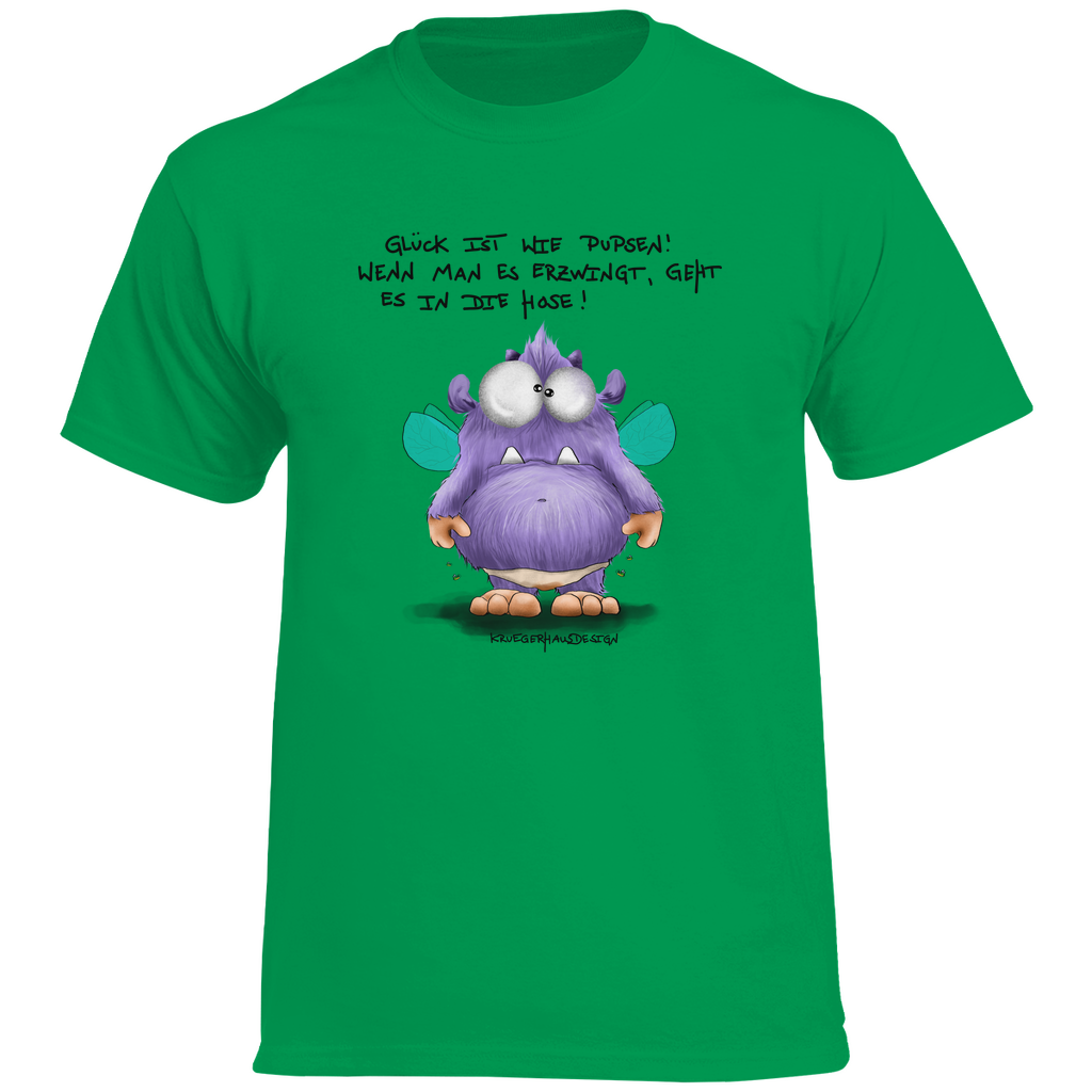 Herren Promo T-Shirt, Kruegerhausdesign Monster Spruch, schwarze Schrift, Glück ist wie Pupsen... #139