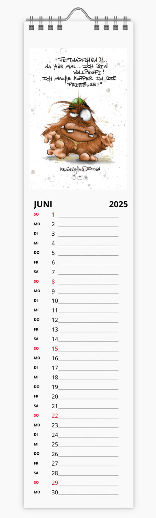 Kalender Terminkalender Küchenkalender schmal Olli und Hugo Kruegerhausdesign Monster 2025