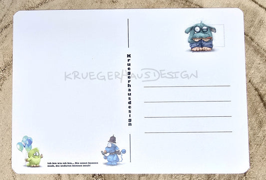 Postkarte Kruegerhausdesign Monster mit Spruch, Ich habe heute mit der Heimleitung gesprochen... Ab sofort ist Pillenwichteln angesagt!
