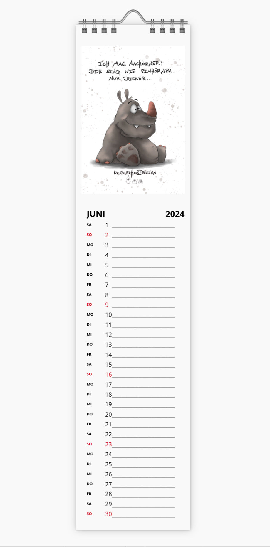 Kalender Terminkalender Küchenkalender schmal  Kruegerhausdesign Monster 2024