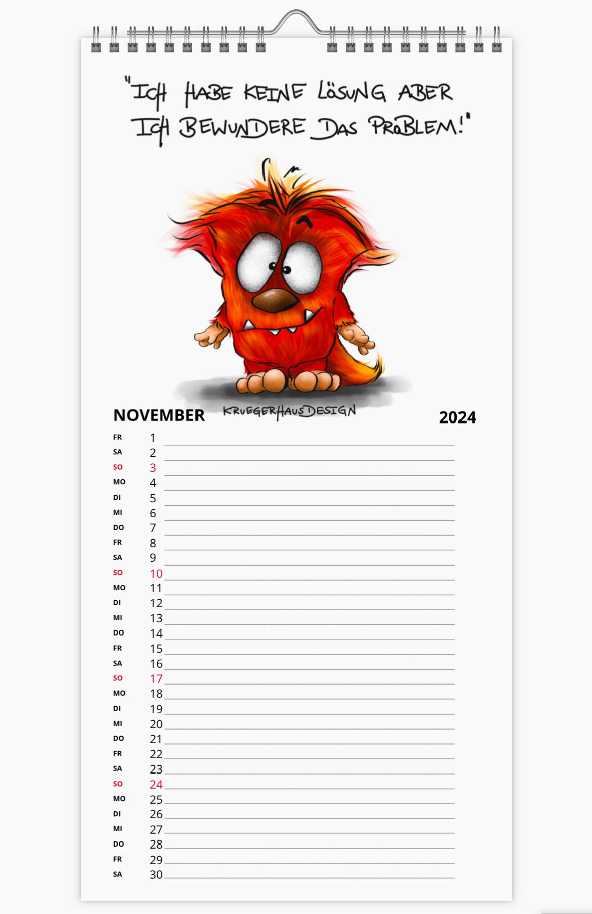 Kalender Terminkalender Küchenkalender groß  Kruegerhausdesign Monster 2024 Design  2