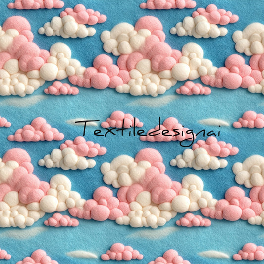 Digitale Stoffdesigns, Tapeten oder Papeterie Design, Wolken aus Wolle in 3D Optik, 4 Varianten