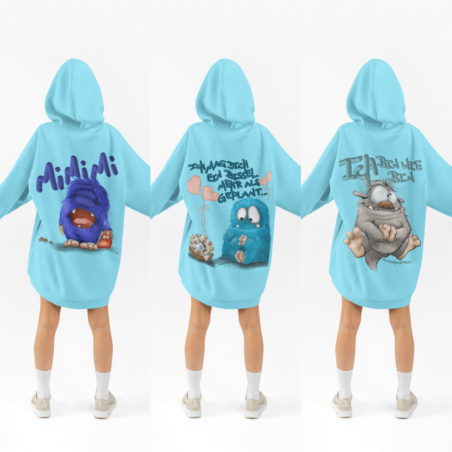 Unisex Hoodie XXL Druck Kruegerhausdesign Monster in hell türkis, Motivwahl siehe Bilder