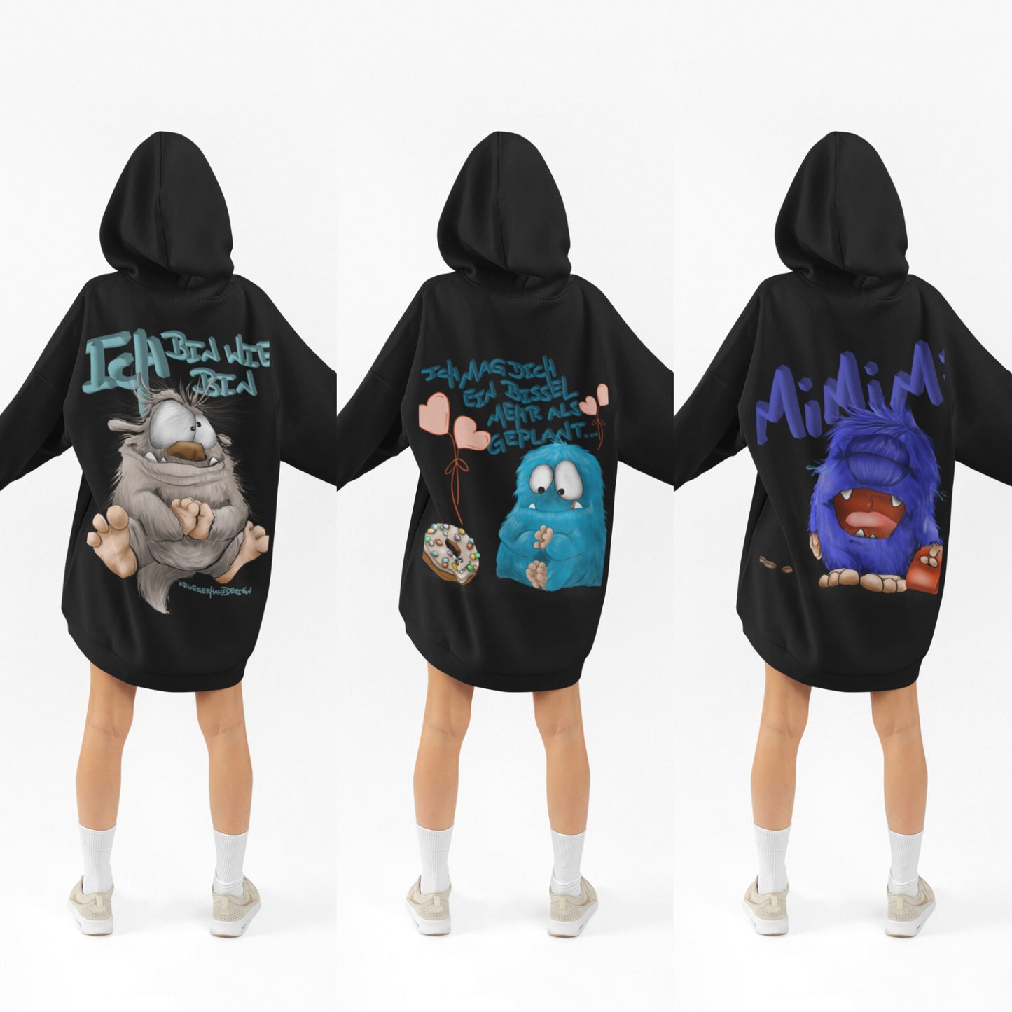 Unisex Hoodie XXL Druck Kruegerhausdesign Monster in schwarz, Motivwahl siehe Bilder