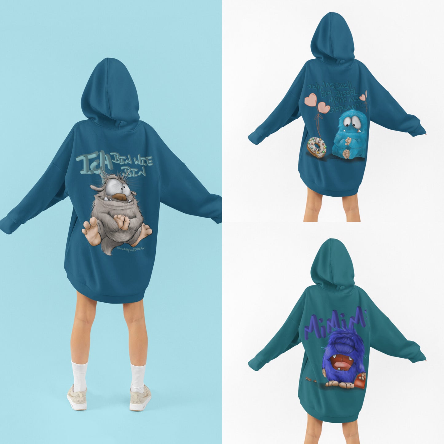 Unisex Hoodie XXL Druck Kruegerhausdesign Monster Petrol, Motivwahl siehe Bilder