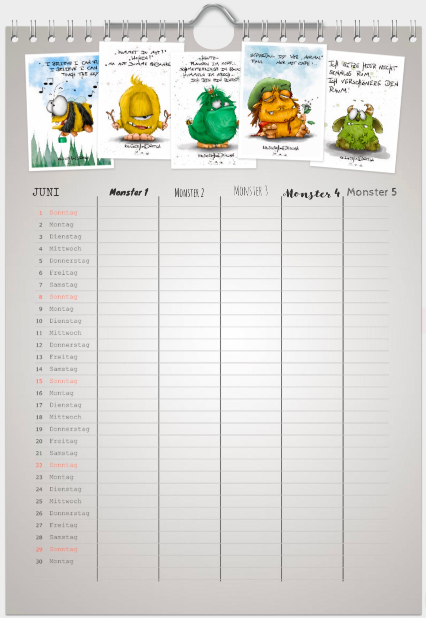 Muster A4 Familienplaner Kalender Kruegerhausdesign Monster Fami 2025 5 Spalten