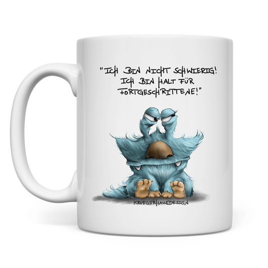 Tasse, Kaffeetasse, Teetasse, Kruegerhausdesign Monster mit Spruch, Ich bin nicht schwierig... #311