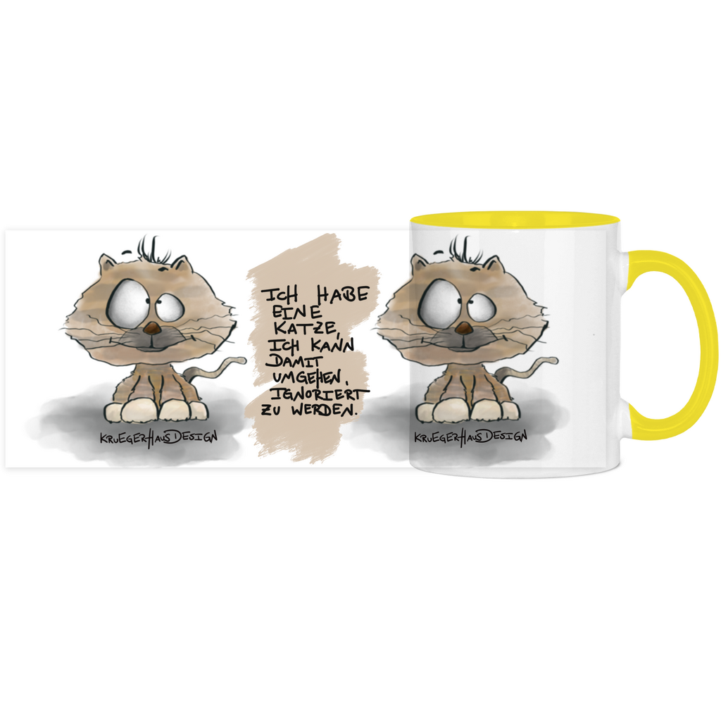 Tasse, Kaffeetasse, Teetasse, zweifarbig, Kruegerhausdesign Monster mit Spruch, 2. Variante, Ich habe eine Katze...