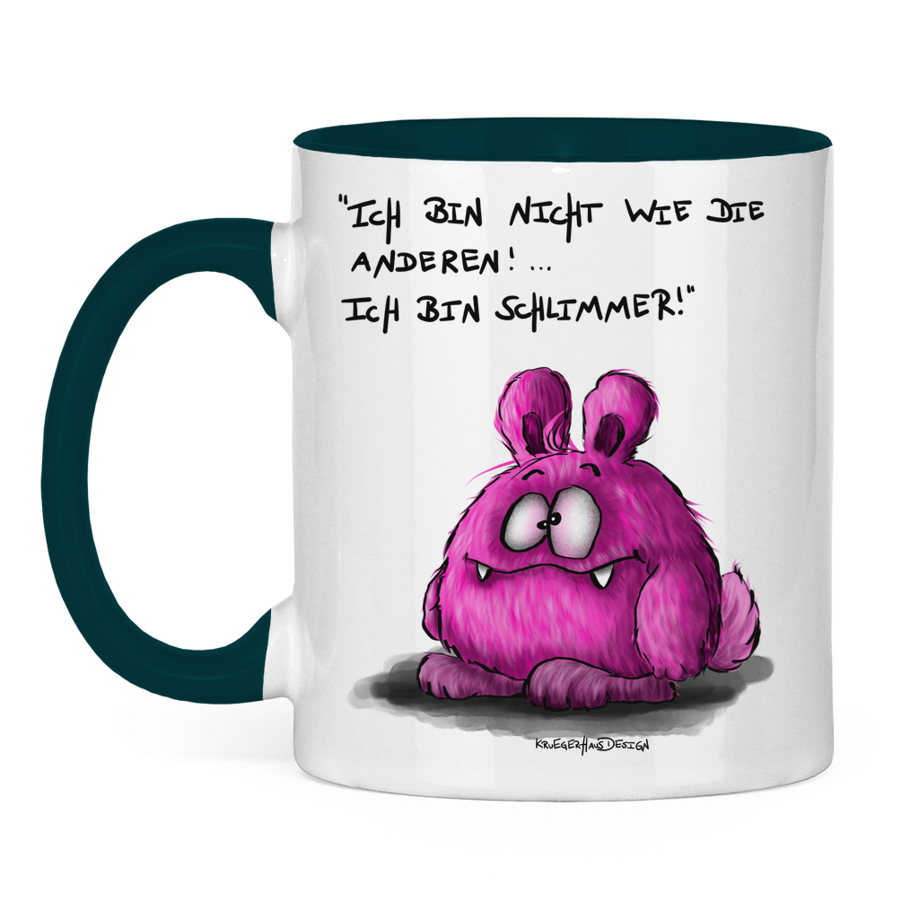 Tasse zweifarbig, Kaffeetasse, Teetasse, Kruegerhausdesign Monster mit Spruch, Ich bin nicht wie die anderen, pink, #4