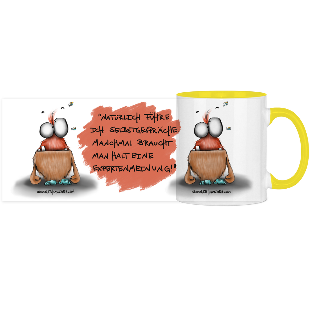 Tasse, Kaffeetasse, Teetasse, Kruegerhausdesign Monster mit Spruch, zweifarbig, 2.Variante, Natürlich führe ich Selbstgespräche...