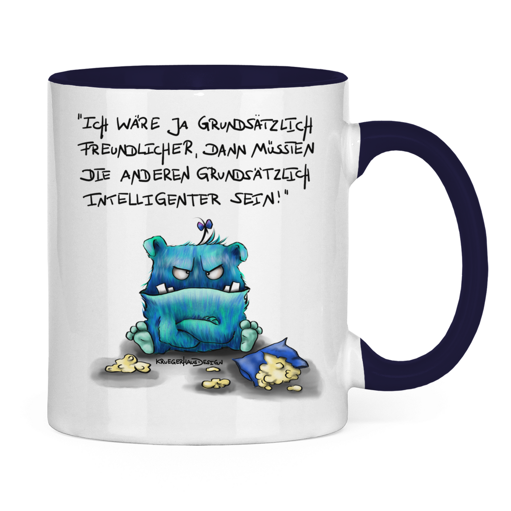 Tasse zweifarbigKaffeetasse, Teetasse, Kruegerhausdesign mit Monster und Spruch, Ich wäre ja grundsätzlich... #34