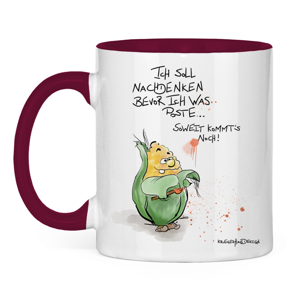 Tasse zweifarbig, Kaffeetasse, Teetasse, Kruegerhausdesign Monster mit Spruch, Ich soll nachdenken bevor ich was... #8