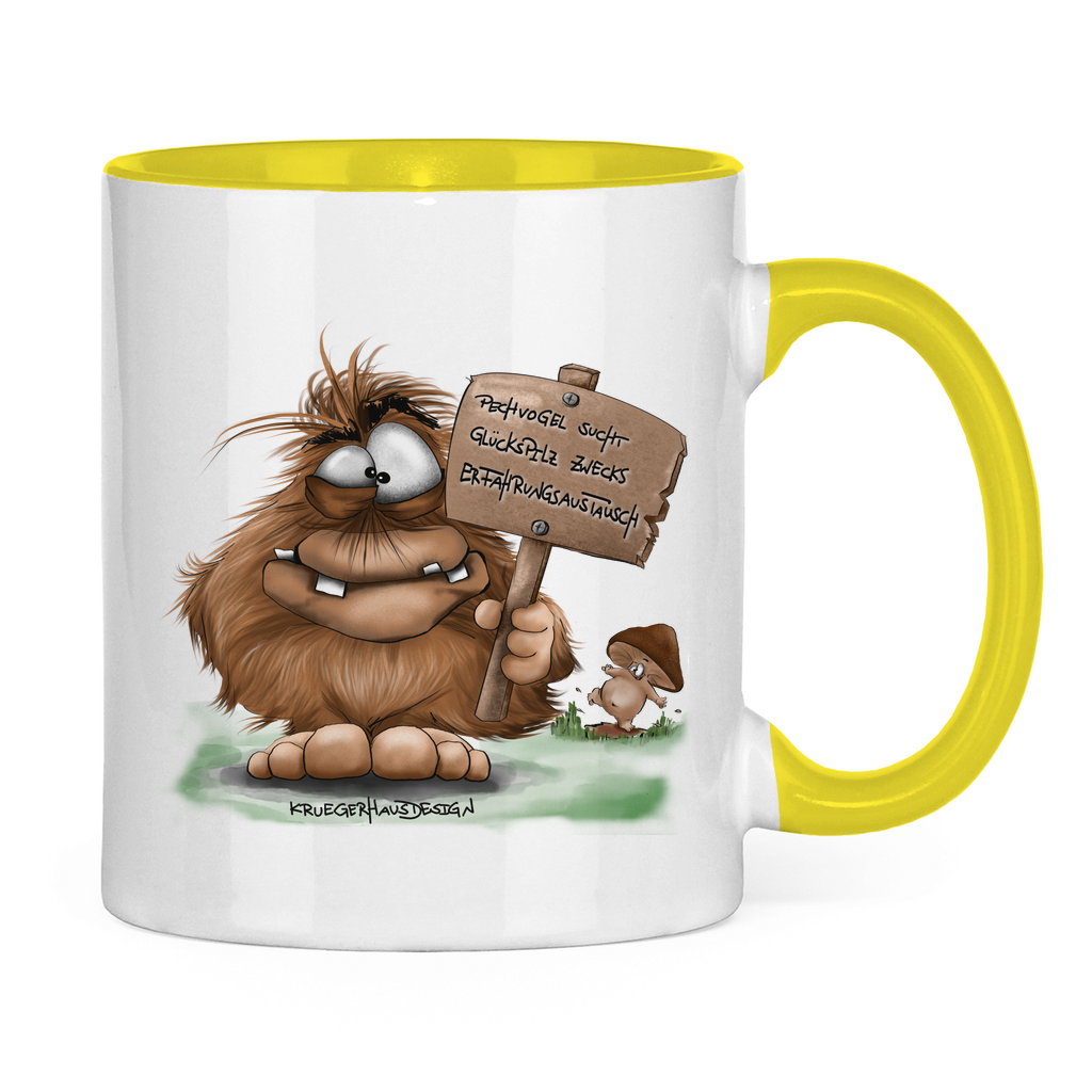 Tasse zweifarbig, Kaffeetasse, Teetasse, Kruegerhausdesign Monster mit Spruch, Pechvogel und Glückspilz