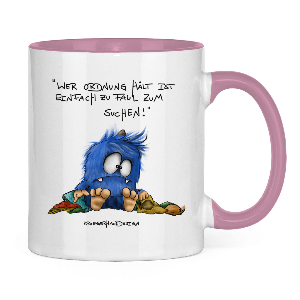 Tasse zweifarbig, Kaffeetasse, Teetasse, Kruegerhausdesign Monster und Spruch, Wer Ordnung hält ist einfach zu faul... #87