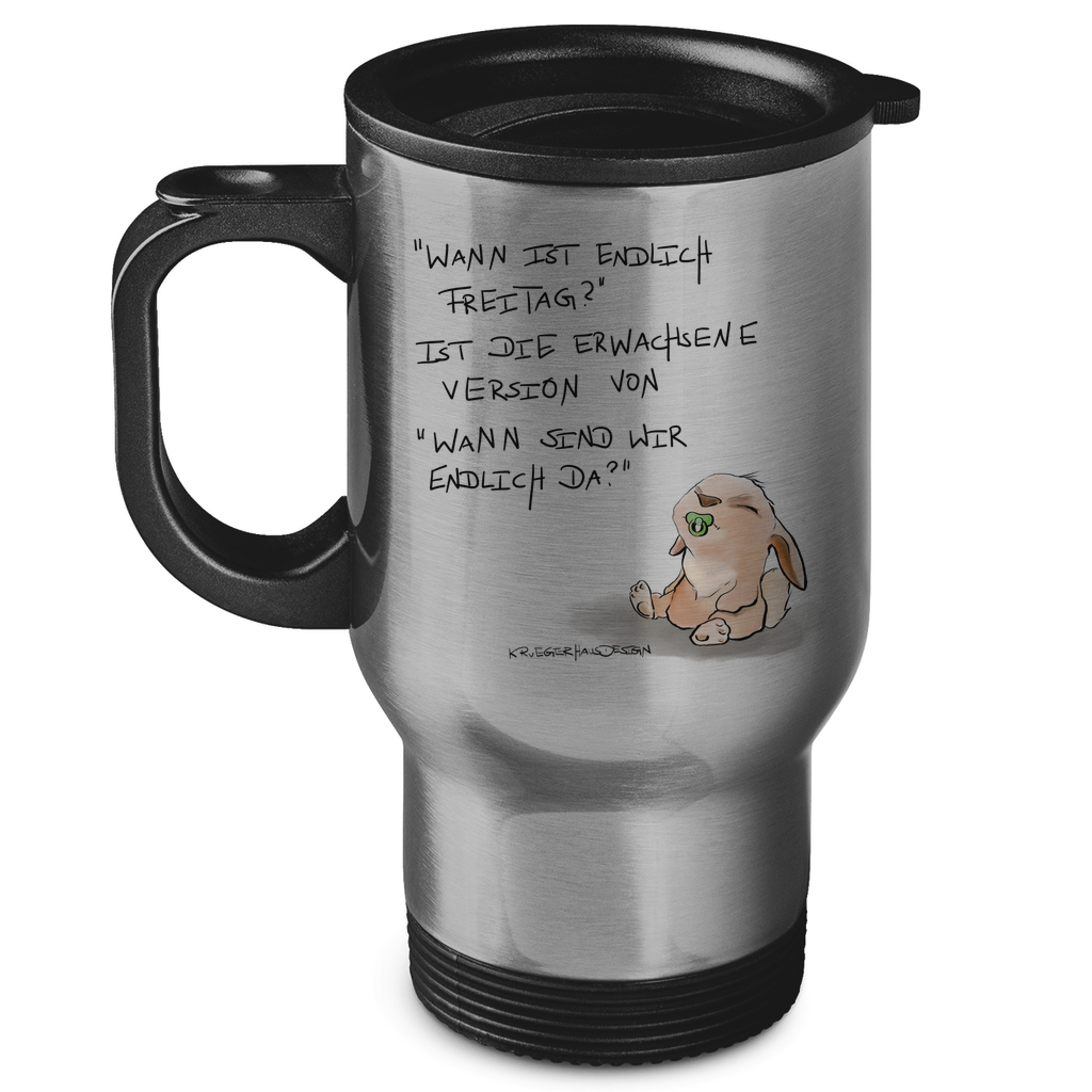 Edelstahl-Thermobecher, Coffee to Go Becher, Tasse, Kruegerhausdesign Monster mit Spruch, Wass ist endlich Freitag?" #63