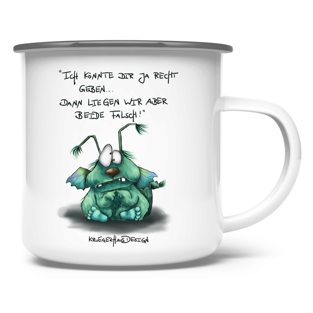 Emaille Tasse, Outdoor, Camping,  Kruegerhausdesign mit Monster und Spruch, Ich könnte dir ja... #36