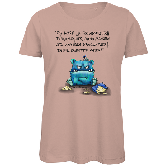 Damen Premium Bio T-Shirt, Kruegerhausdesign mit Monster und Spruch, Ich wäre ja grundsätzlich... #34