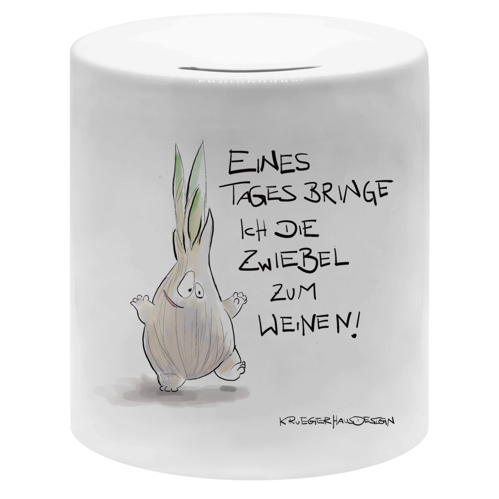 Money box, Spardose, Kruegerhausdesign Monster mit Spruch, Eines Tages bringe ich die Zwiebel... #58