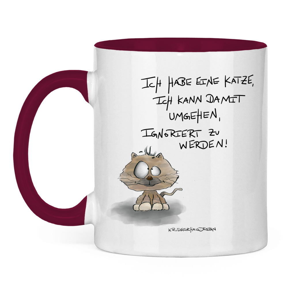 Tasse zweifarbig, Kaffeetasse, Teetasse, Kruegerhausdesign Monster mit Spruch, Ich habe eine Katze... #64