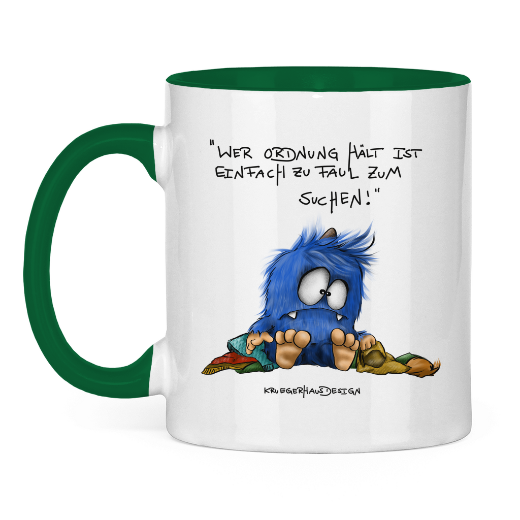 Tasse zweifarbig, Kaffeetasse, Teetasse, Kruegerhausdesign Monster und Spruch, Wer Ordnung hält ist einfach zu faul... #87