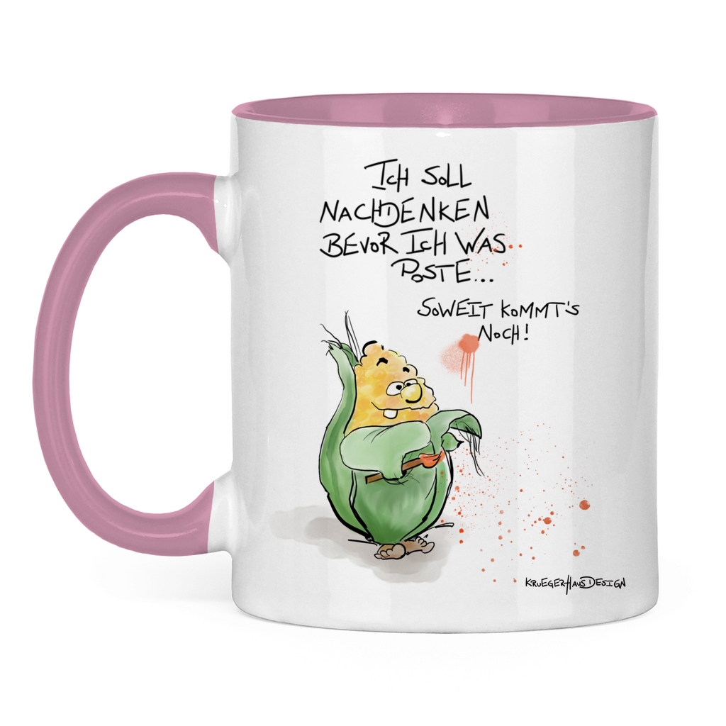 Tasse zweifarbig, Kaffeetasse, Teetasse, Kruegerhausdesign Monster mit Spruch, Ich soll nachdenken bevor ich was... #8