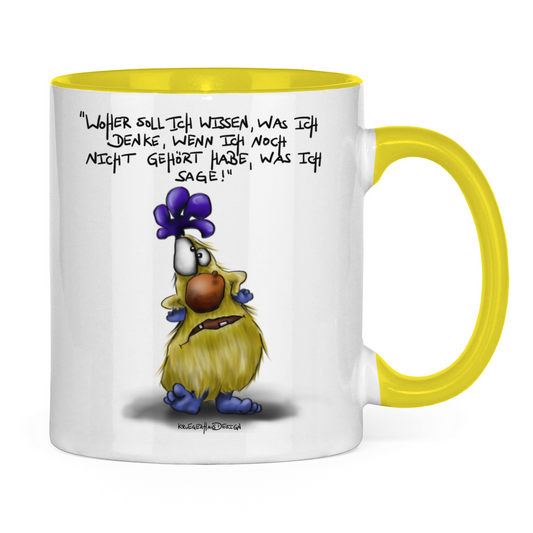 Tasse zweifarbig, Kaffeetasse, Teetasse, Kruegerhausdesign Monster mit Spruch, Woher soll ich wissen, was ich denke... #24