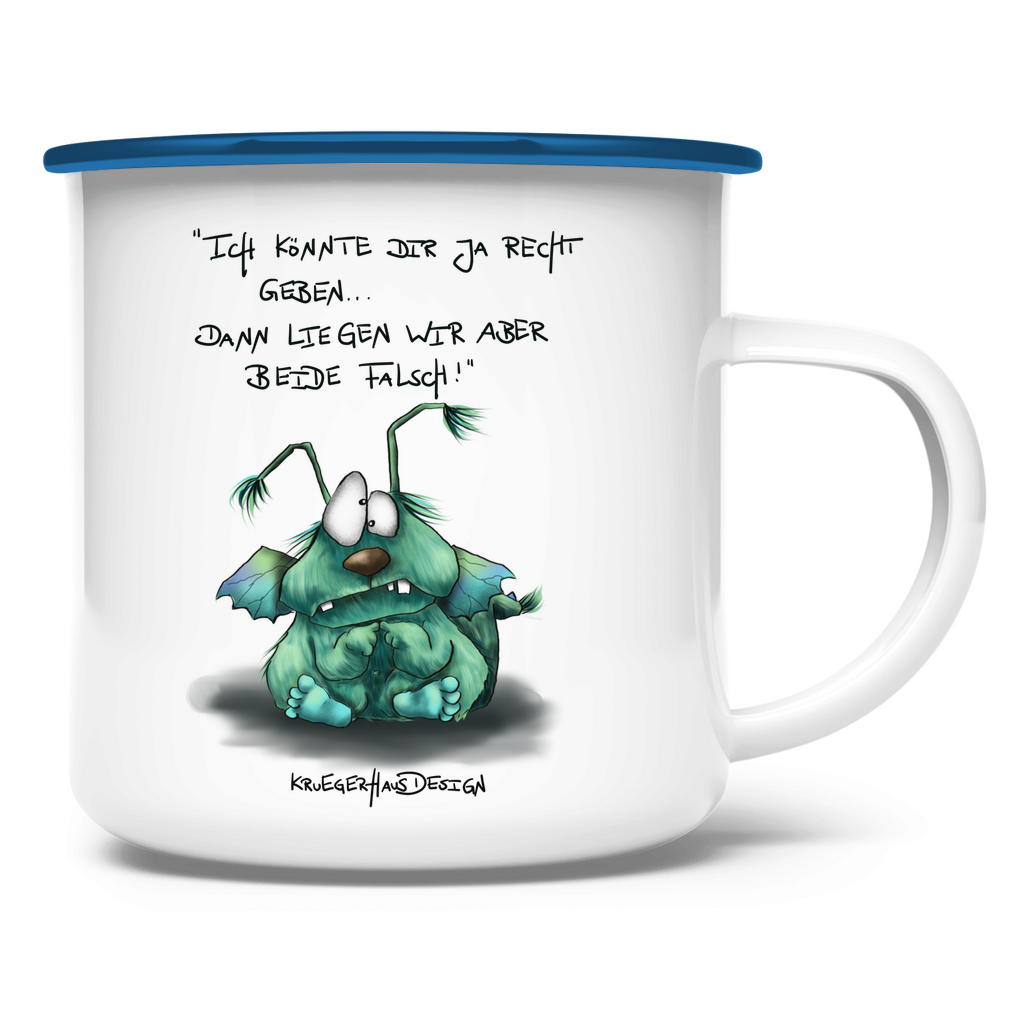 Emaille Tasse, Outdoor, Camping,  Kruegerhausdesign mit Monster und Spruch, Ich könnte dir ja... #36