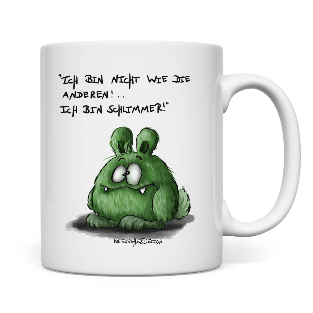 Tasse, Kaffeetasse, Teetasse,  Kruegerhausdesign Monster mit Spruch, Ich bin nicht wie die anderen, grün #3