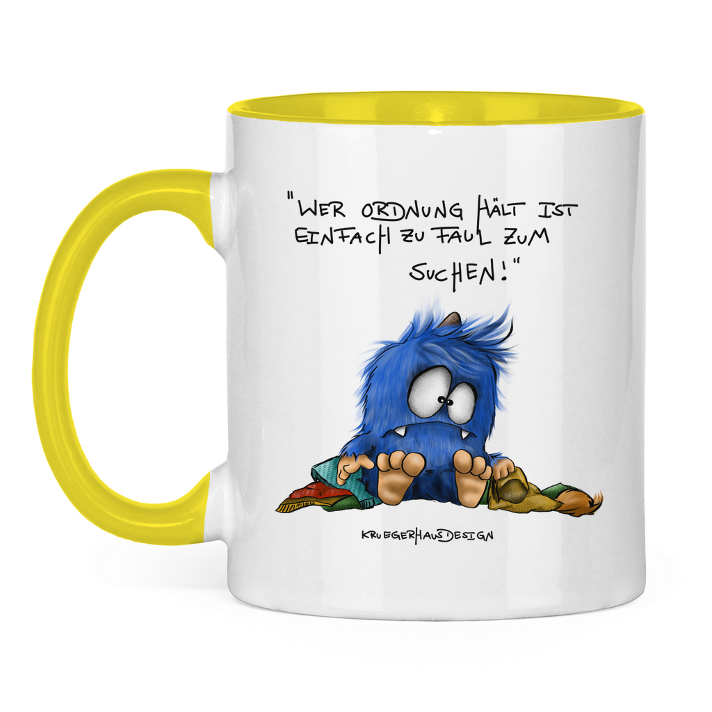 Tasse zweifarbig, Kaffeetasse, Teetasse, Kruegerhausdesign Monster und Spruch, Wer Ordnung hält ist einfach zu faul... #87