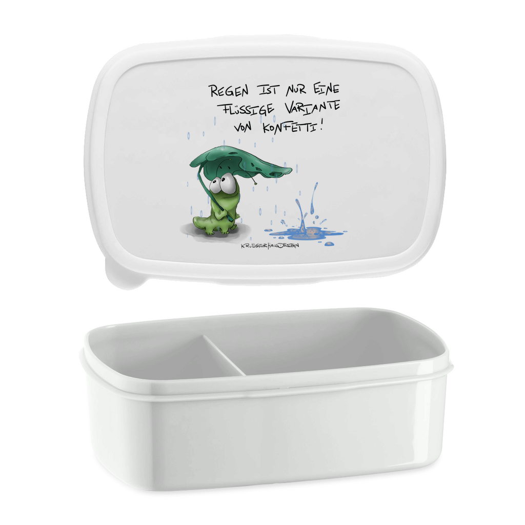 Lunchbox mit Aufteilung, Brotdose, Kruegerhausdesign Monster mit Spruch, Regen ist nur eine flüssige Variante von Konfetti!... #53