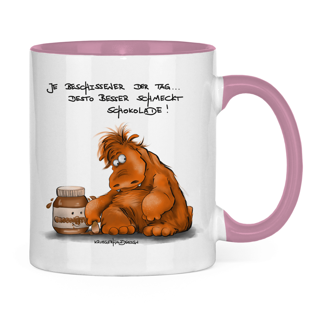 Tasse zweifarbig, Kaffeetasse, Teetasse, Je beschissener der Tag... desto besser schmeckt Schokolade!