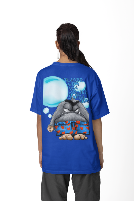 T-Shirt mit XXL Druck Kruegerhausdesign Monster in royal blau Gr. S,M, L, XL, XXL, 3XL, Finger weg von meiner Seifenblase!, limitierte Auflage