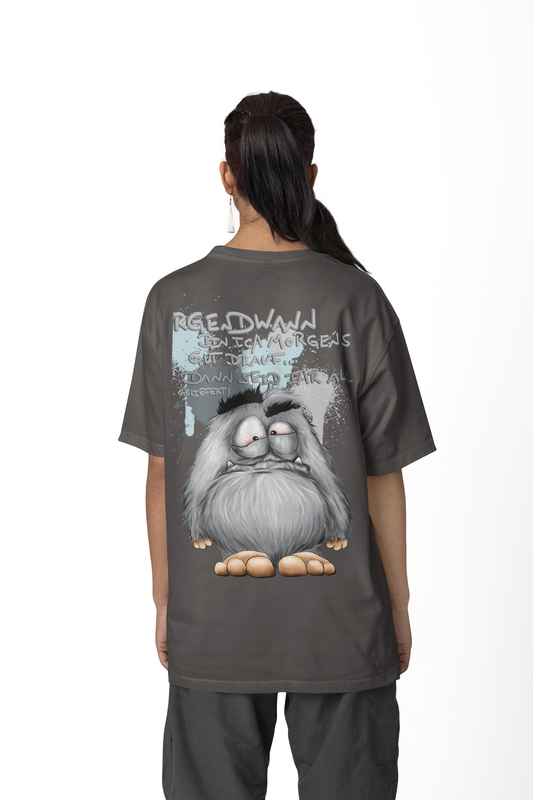T-Shirt mit XXL Druck Kruegerhausdesign Monster in grau Gr. S,M, L, XL, XXL, 3XL, Irgendwann bin ich morgens gut drauf..., limitierte Auflage