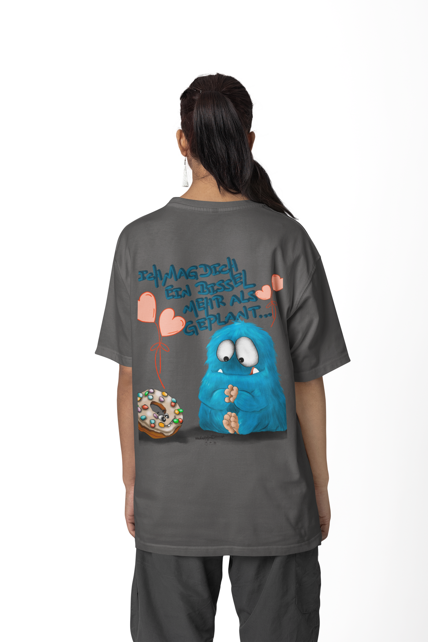 T-Shirt mit XXL Druck Kruegerhausdesign Monster in dunkelgrau, wähle dein Motiv