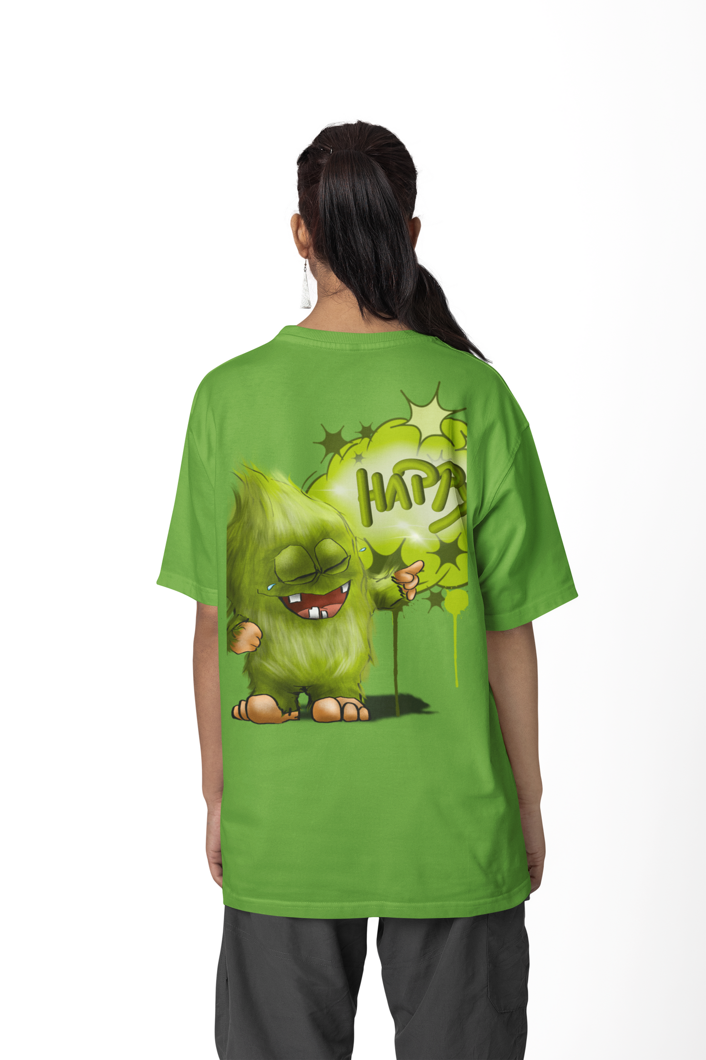 T-Shirt mit XXL Druck Kruegerhausdesign Monster in lime grün, Wähle dein Motiv