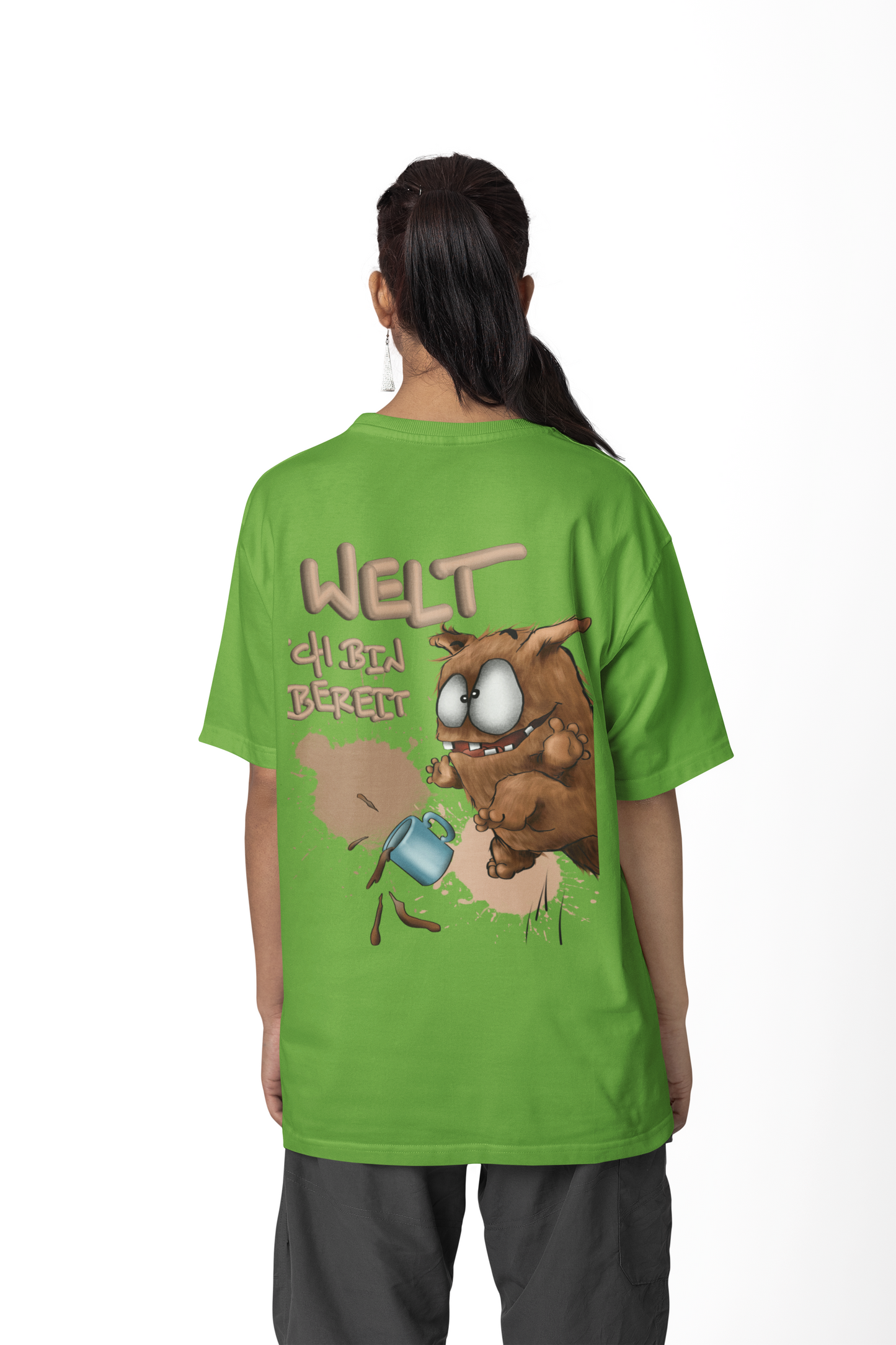 T-Shirt mit XXL Druck Kruegerhausdesign Monster in lime grün, Wähle dein Motiv