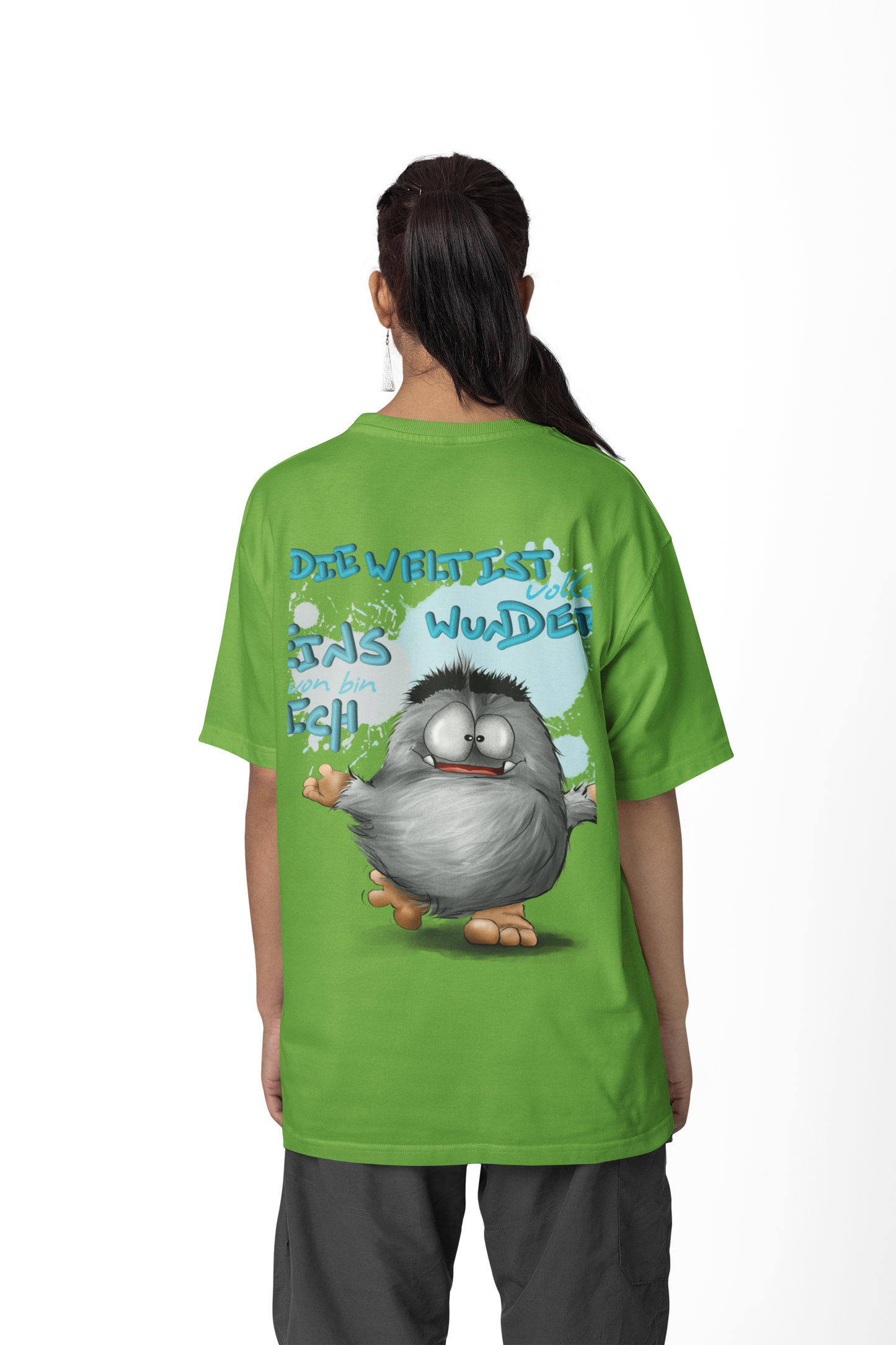 T-Shirt mit XXL Druck Kruegerhausdesign Monster in lime grün, Wähle dein Motiv