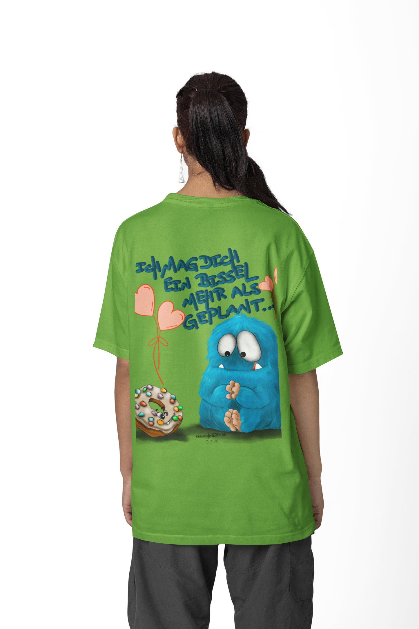 T-Shirt mit XXL Druck Kruegerhausdesign Monster in lime grün, Wähle dein Motiv