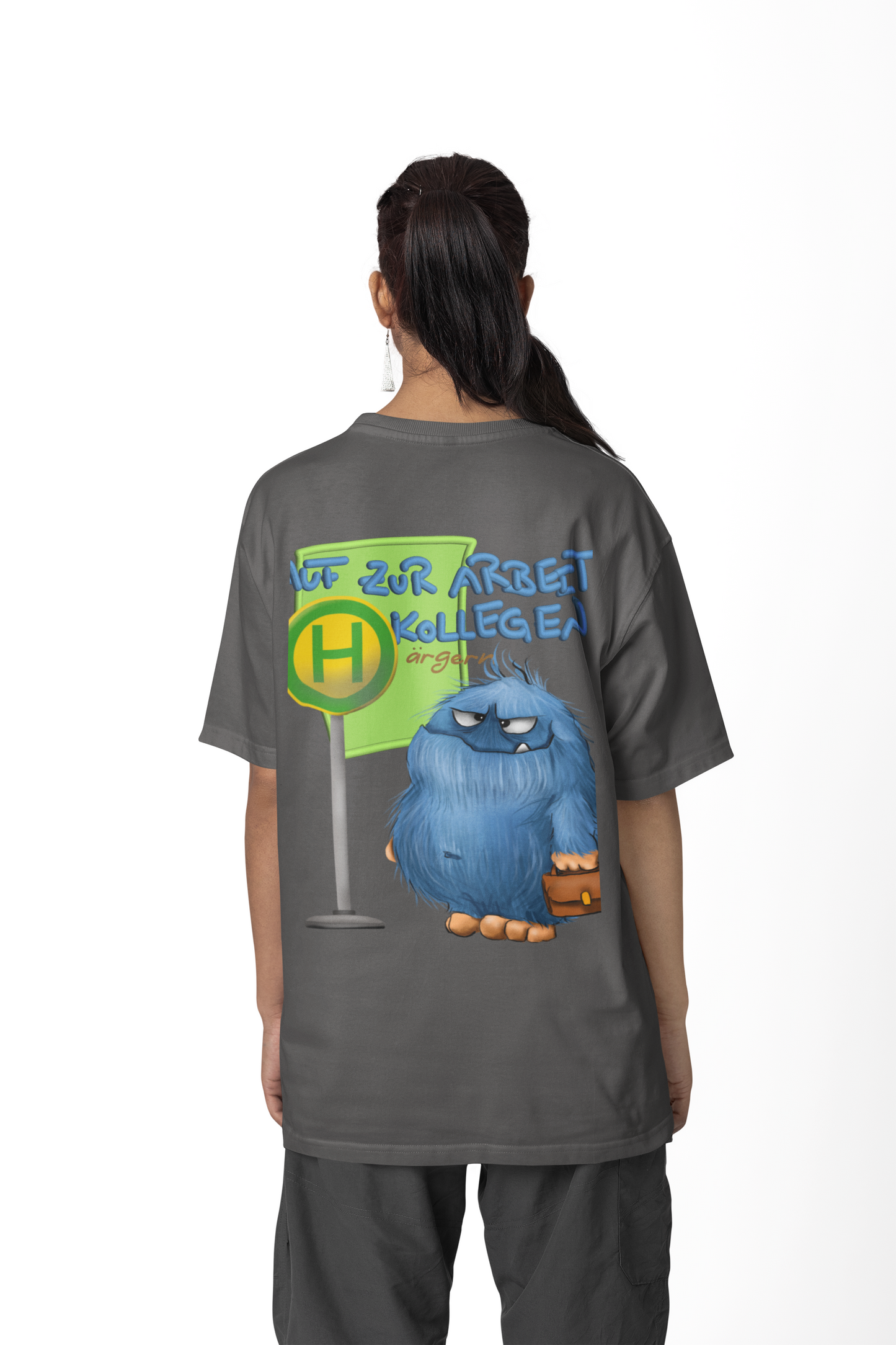 T-Shirt mit XXL Druck Kruegerhausdesign Monster in dunkelgrau, wähle dein Motiv