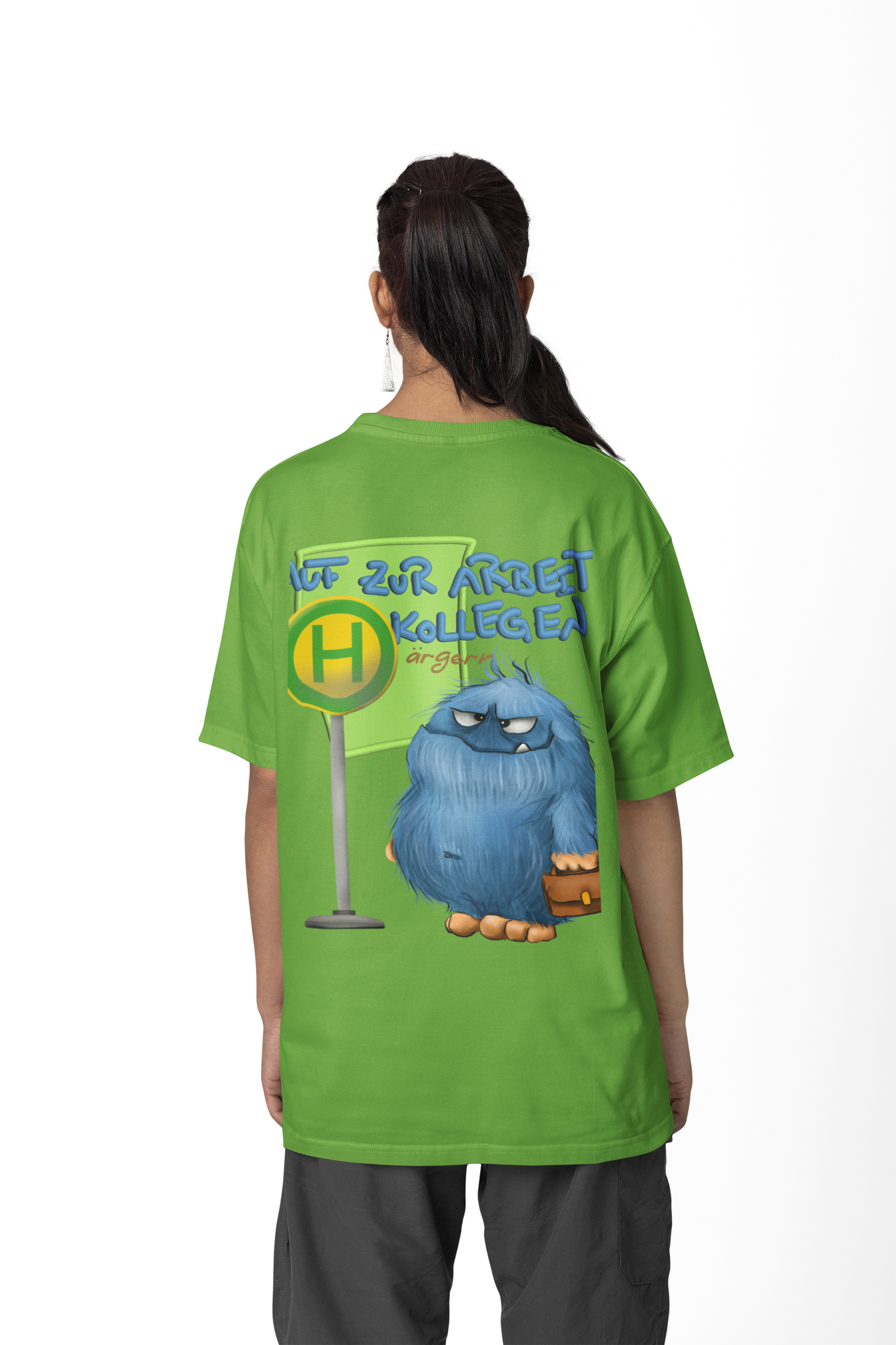 T-Shirt mit XXL Druck Kruegerhausdesign Monster in lime grün, Wähle dein Motiv