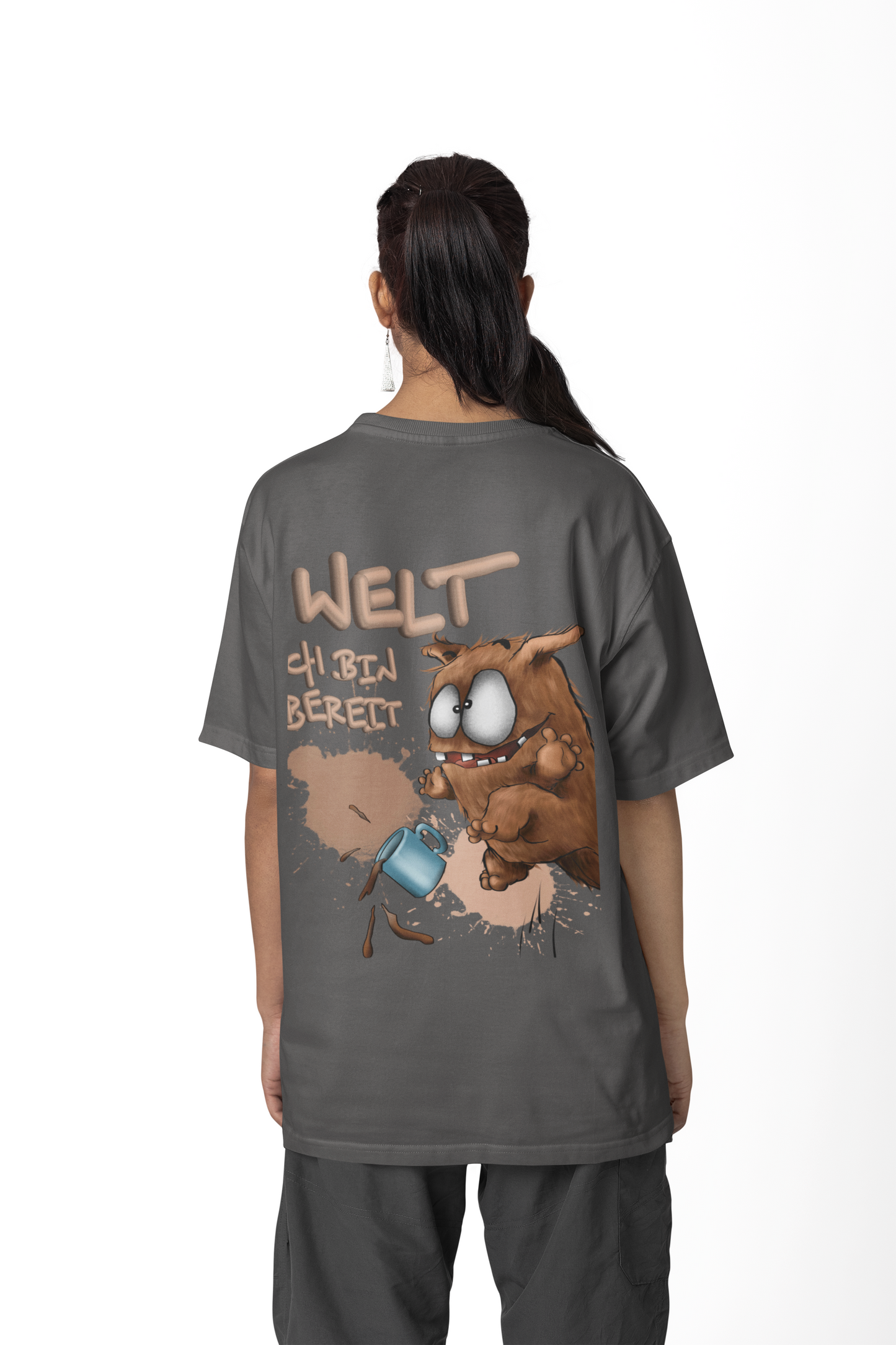 T-Shirt mit XXL Druck Kruegerhausdesign Monster in dunkelgrau, wähle dein Motiv