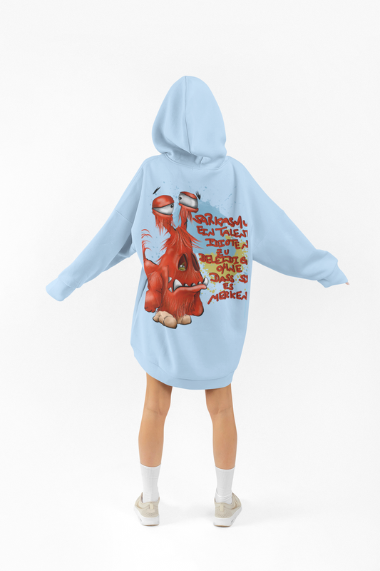 Unisex Hoodie XXL Druck Kruegerhausdesign Monster in hellblau Gr. XL, Monster: Sarkasmus: Ein Talent...