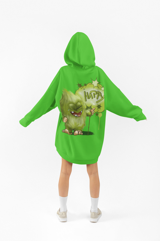Unisex Hoodie XXL Druck Kruegerhausdesign Monster in lime grün Gr. XL, Monster: Happy