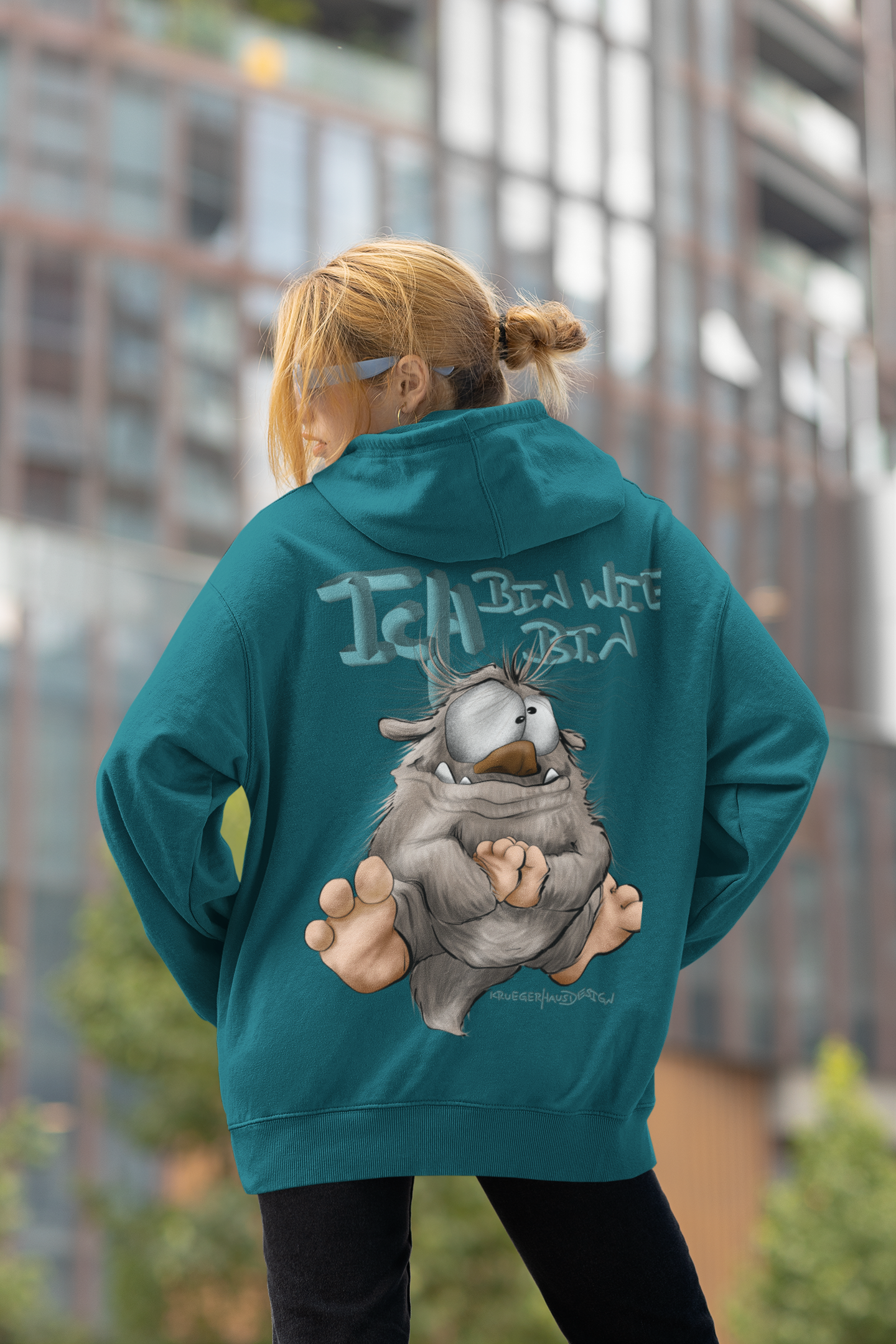 Unisex Hoodie XXL Druck Kruegerhausdesign Monster Petrol, Motivwahl siehe Bilder