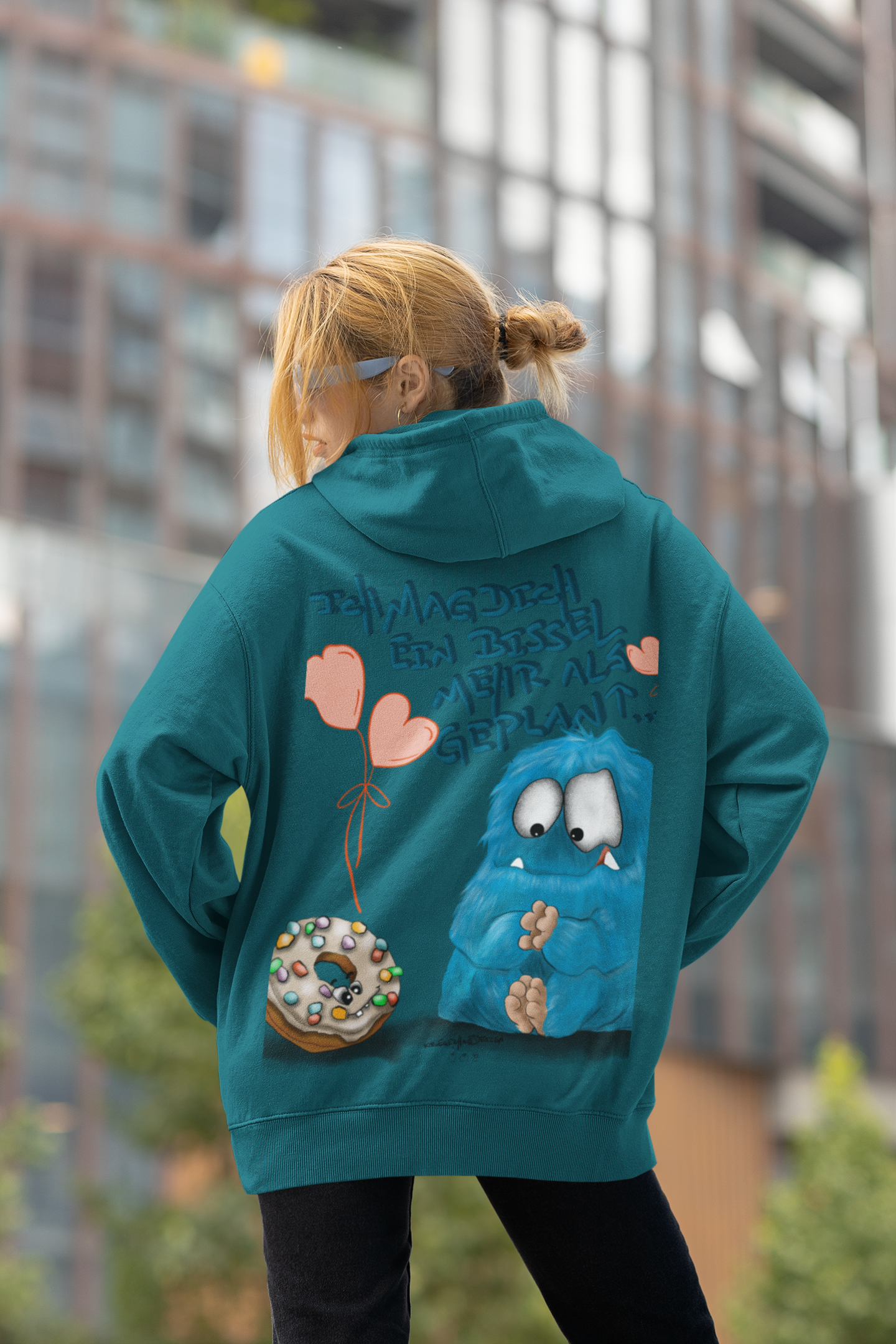 Unisex Hoodie XXL Druck Kruegerhausdesign Monster Petrol, Motivwahl siehe Bilder