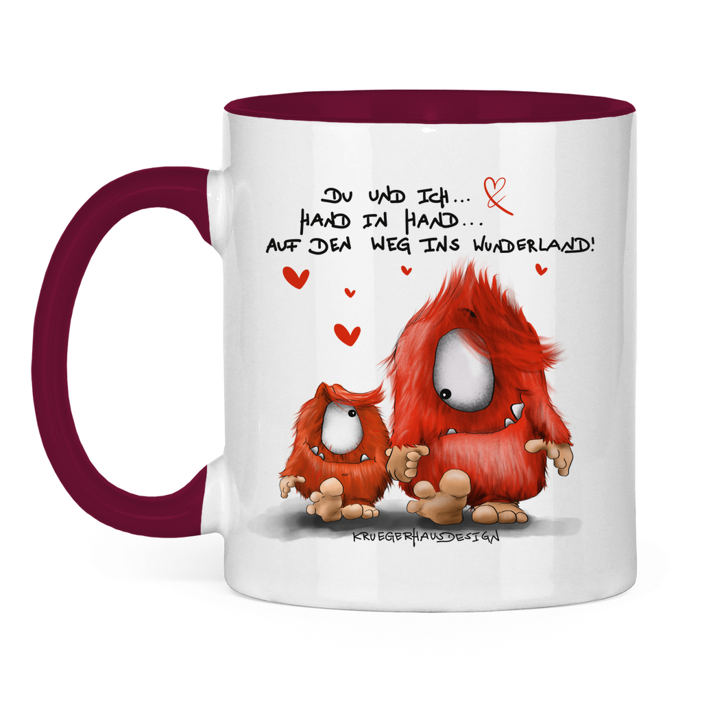 Tasse zweifarbig, Kaffeetasse, Teetasse, Du und ich... Hand in Hand... auf den Weg ins Wunderland!