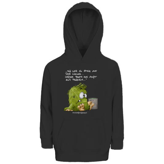 Kinder Premium Bio Hoodie, Kruegerhausdesign Monster mit Spruch, helle Schrift, Ich war so stolz auf die Lösung, 298A