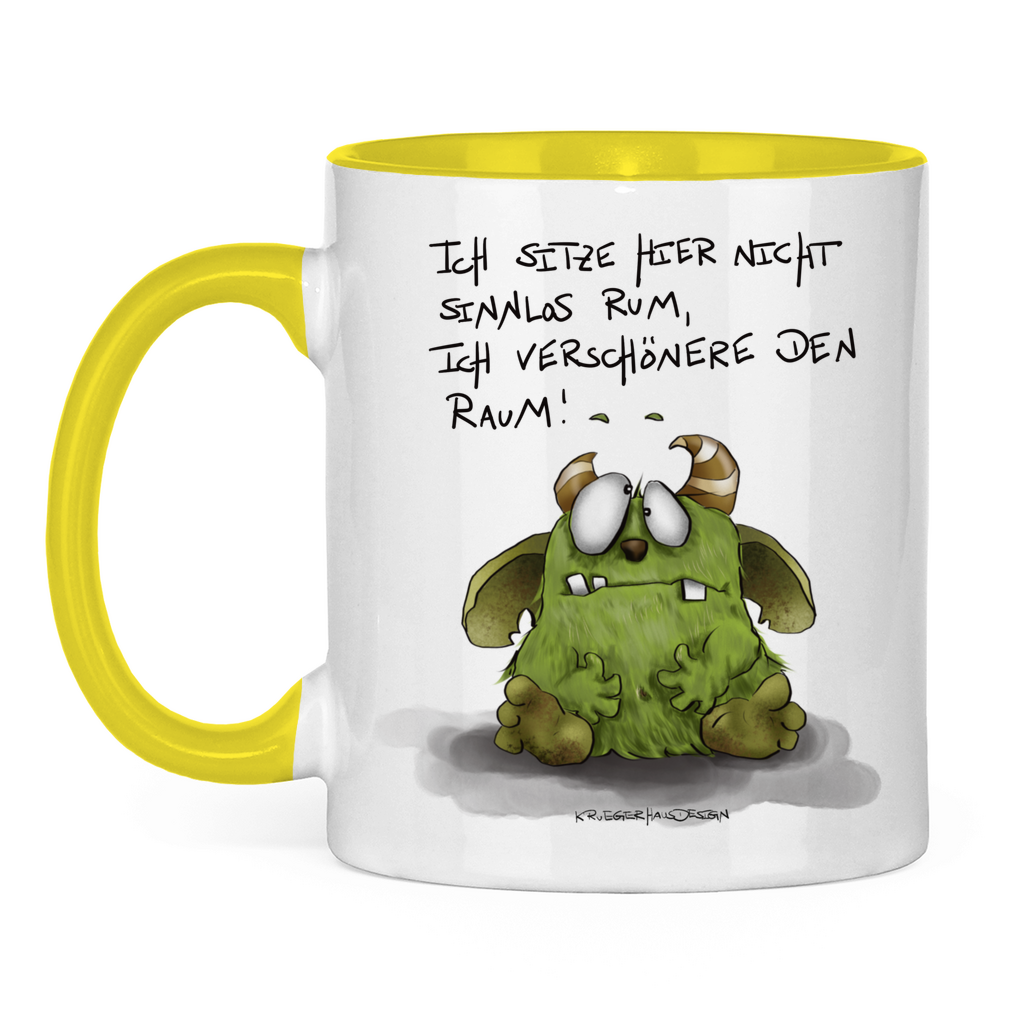 Tasse zweifarbig, Kaffeetasse, Teetasse, Kruegerhausdesign Monster mit Spruch, Ich site hier nich sinnlos rum, ... #51
