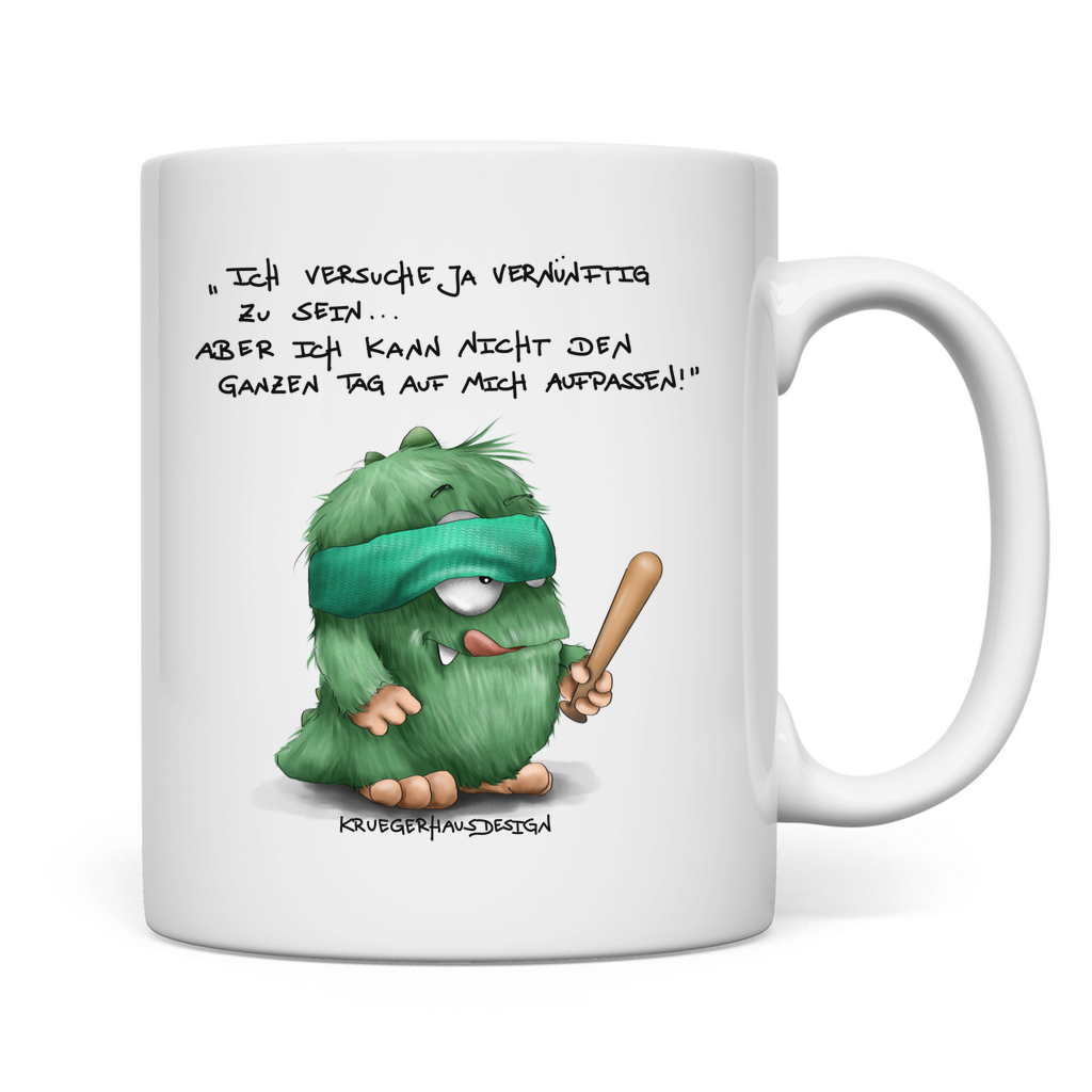 Tasse, Kaffeetasse, Teetasse, Kruegerhausdesign Monster mit Spruch, Ich versuche ja vernünftig... #172