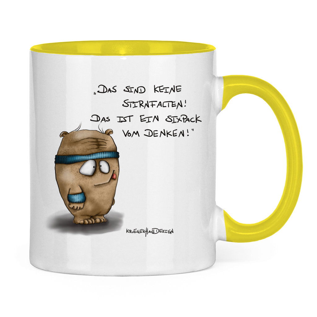 Tasse zweifarbig, Kaffeetasse, Teetasse, Kruegerhausdesign Monster mit Spruch, Das sind keine Stirnfalten !... #40